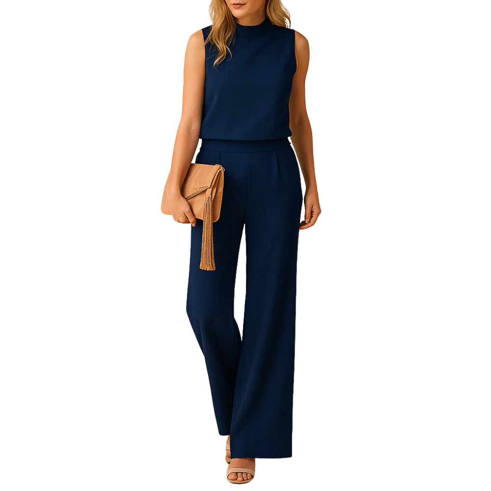 Hanna – Mouwloze jumpsuit met ronde hals en wijde pijpen Velani