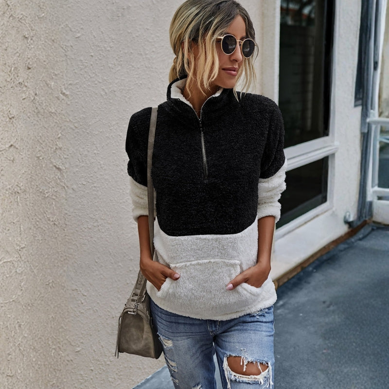 Sophia – Long Sleeve Sweater With Standup Collar And Pockets