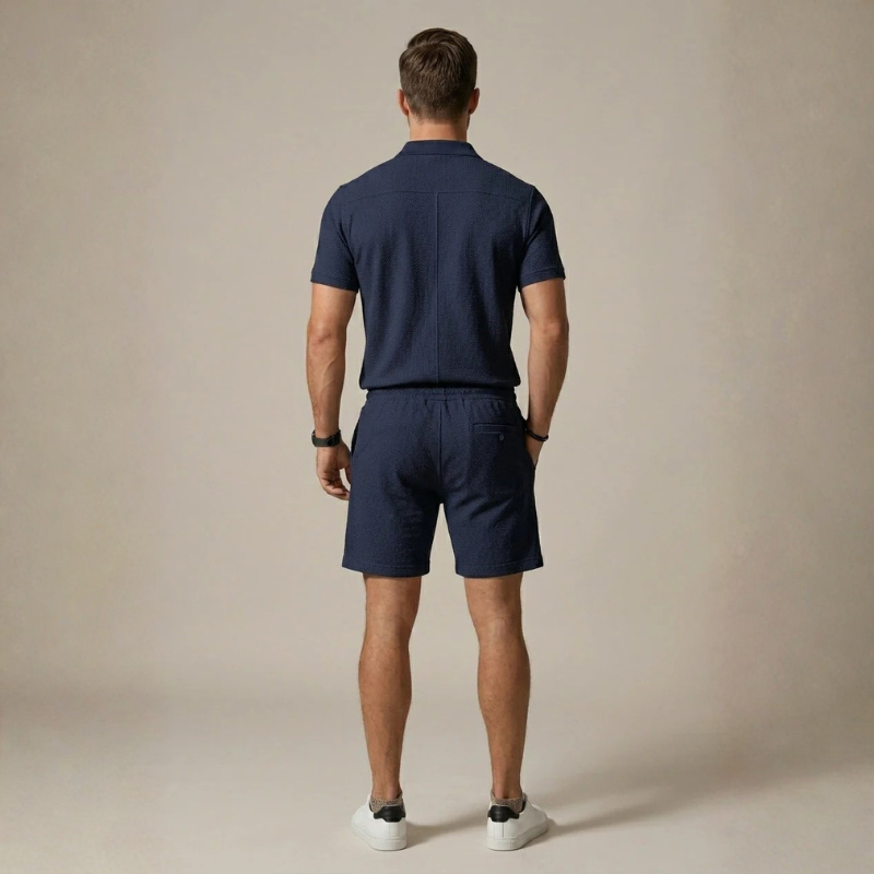 Men's Stylish Polo Shirt and Drawstring Shorts Set