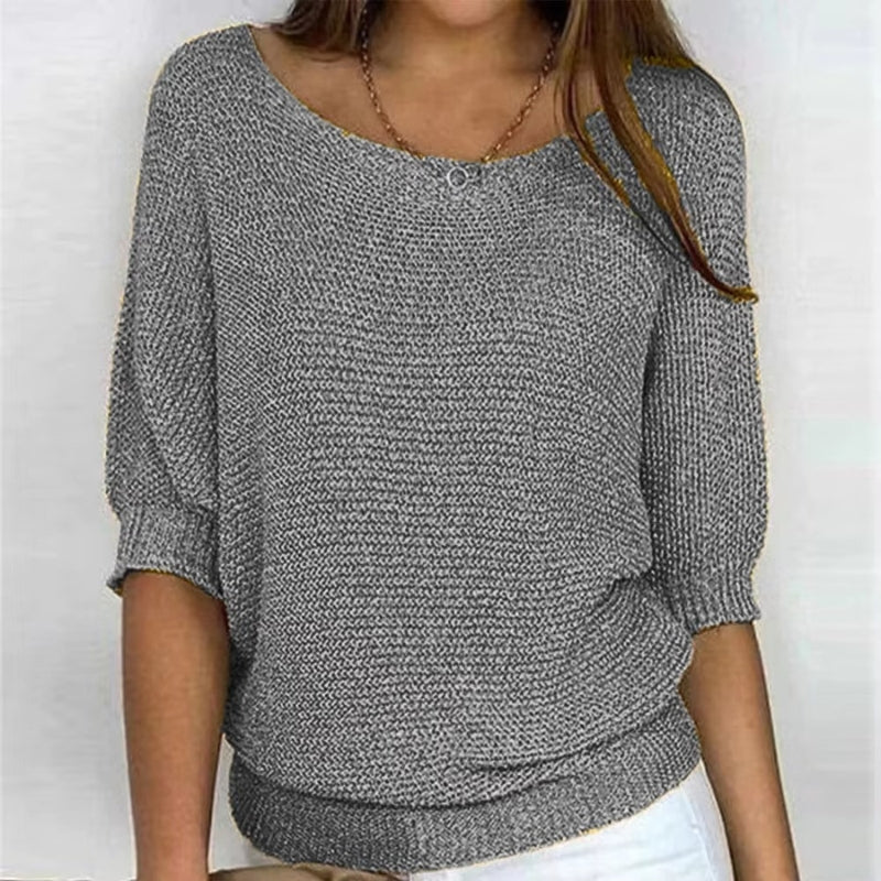 Women Long Sleeve Knit Sweater Round Neck