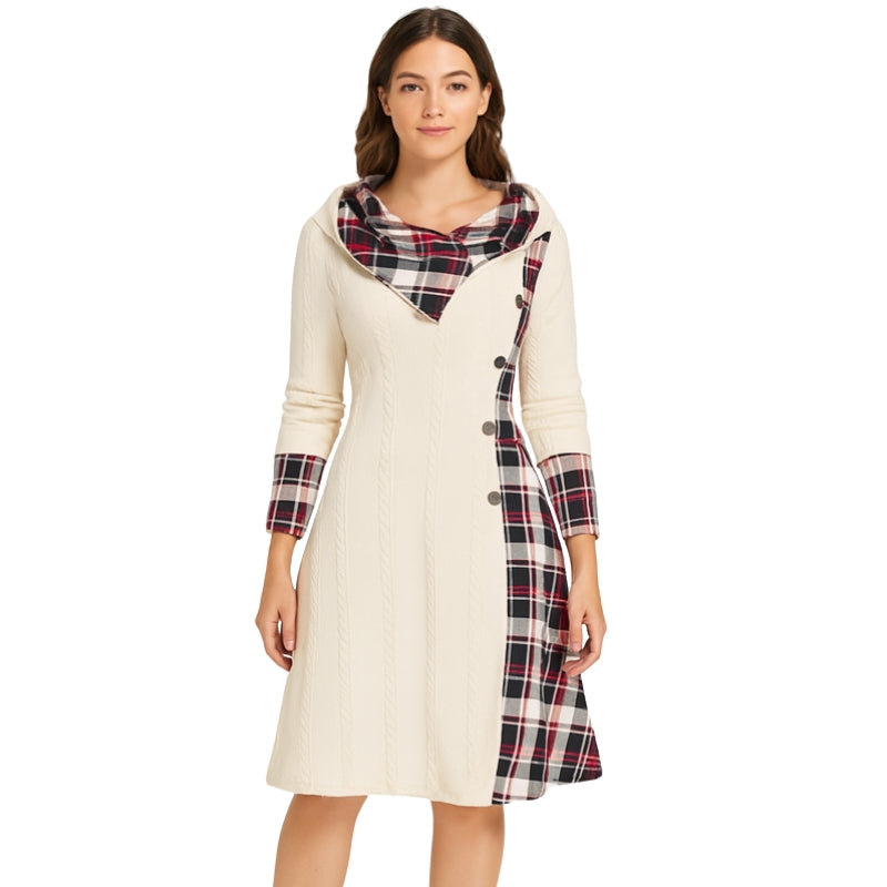 Clara – Jas met Lange Mouwen, Capuchon en Ruitpatroon Velani