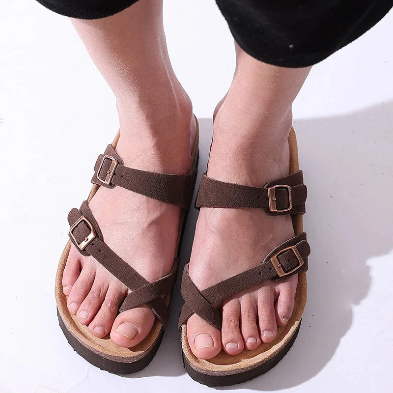 Double Buckle Slip-On Sandals