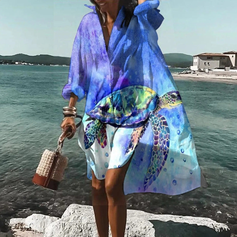 Women's Printed Long Sleeve Midi Dress