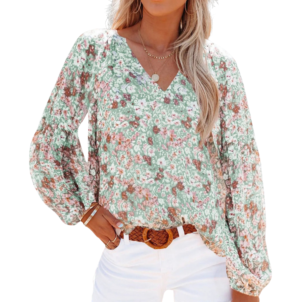 Loura – Blouse met Bloemenprint V-hals en Lange Mouwen Velani