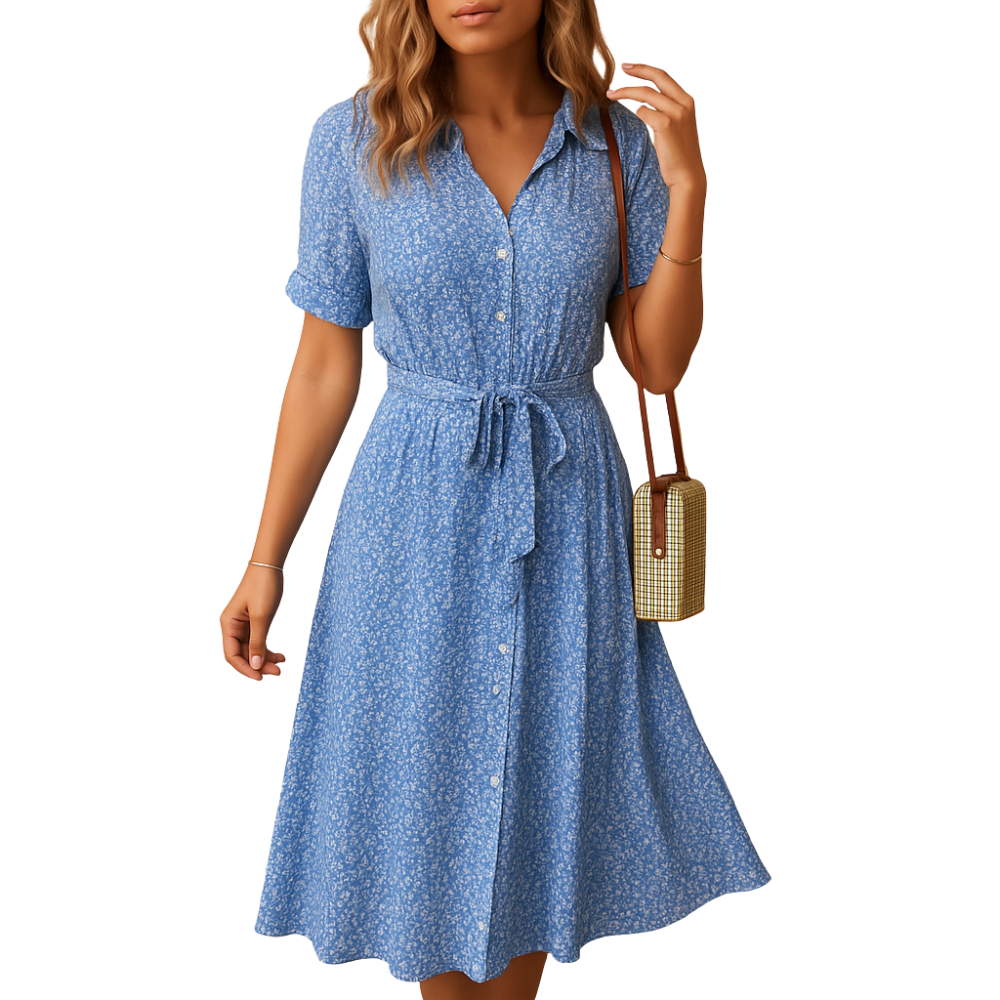 Laura – Midi-jurk met bloemenprint en korte mouwen Velani