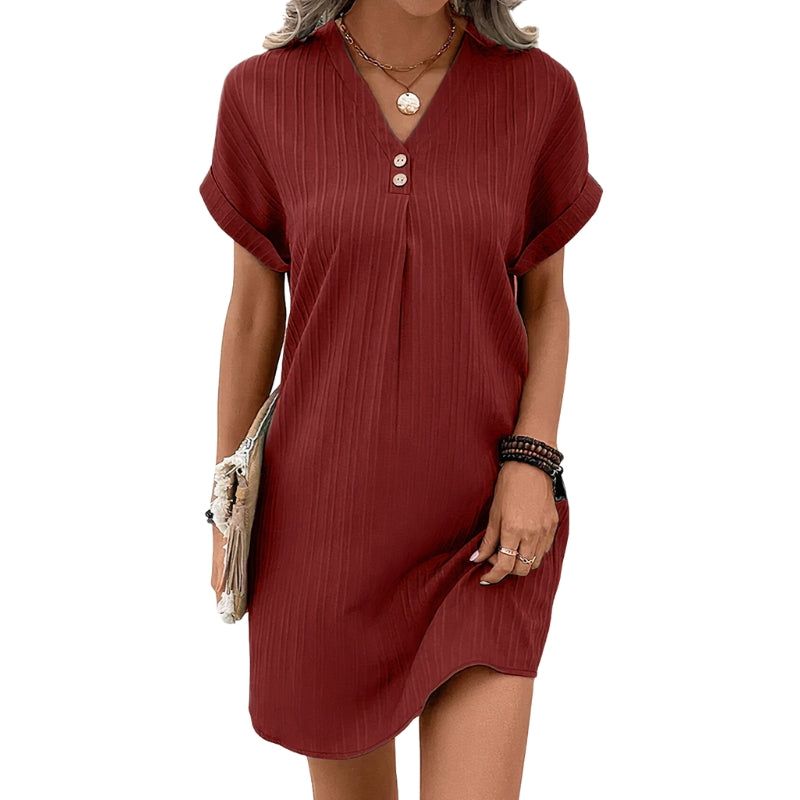 Amara – V-hals jurk met knopen en korte mouwen Velani