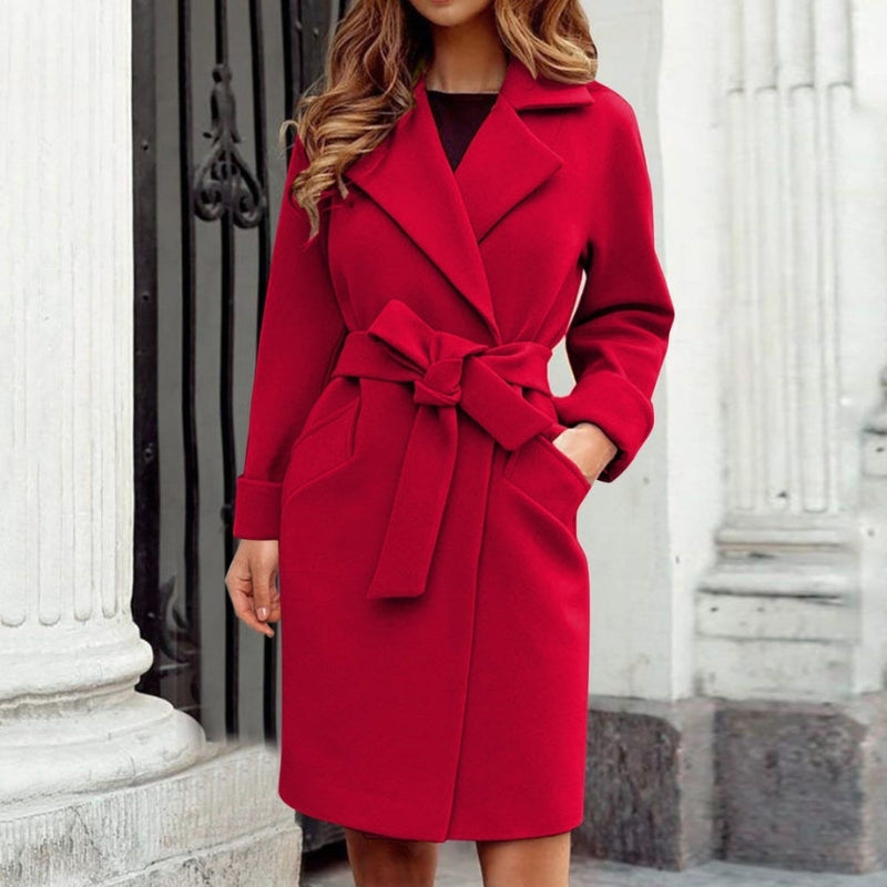 Emma – Long Sleeved Trench Coat With Lapel Collar And Adjustable Belt