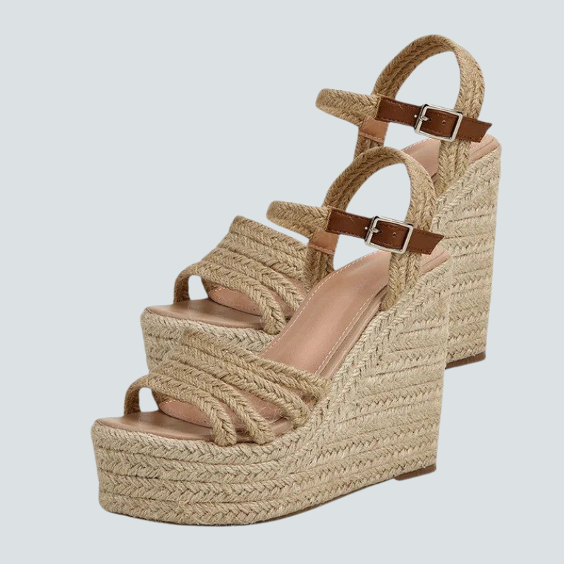 Adjustable Wedge Heel Sandals with Ankle Strap