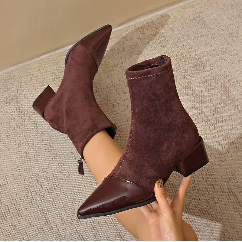 Elegant Pointed Toe Ankle Boots with Block Heel