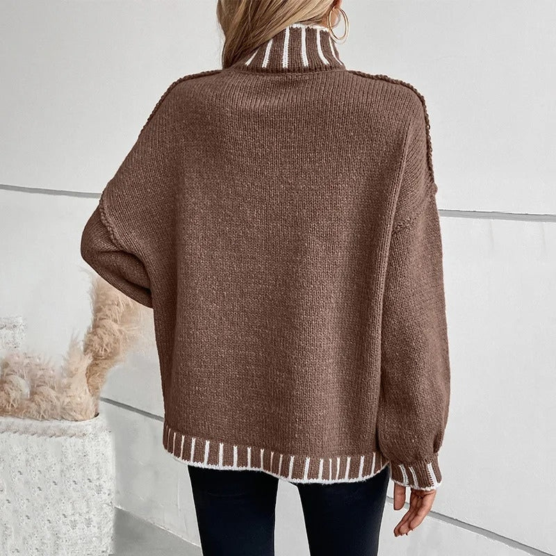 Mia – Long Sleeve Sweater with Stand Up Collar Design
