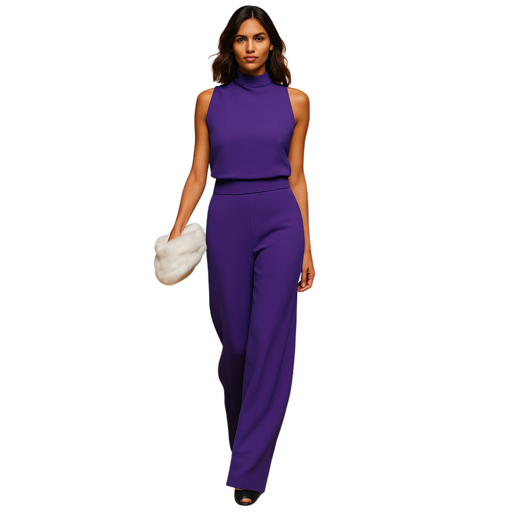 Marie – Mouwloze jumpsuit met opstaande kraag en wijde pijpen Velani