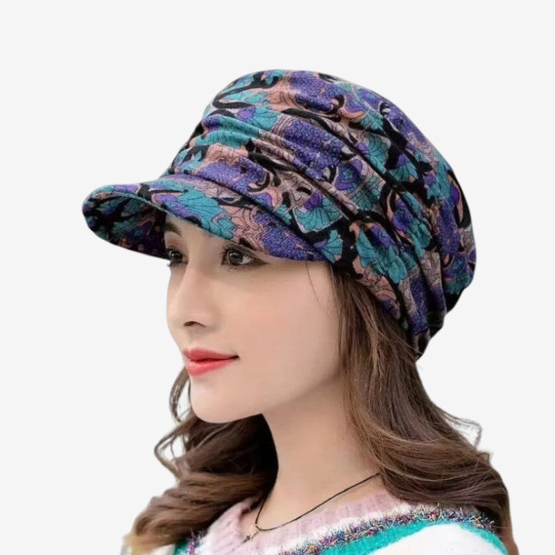 Sienna – Round Cap with Foldable and Floral Pattern