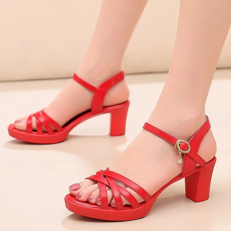 Women's Open Toe High Heel Sandals with Buckle Strap