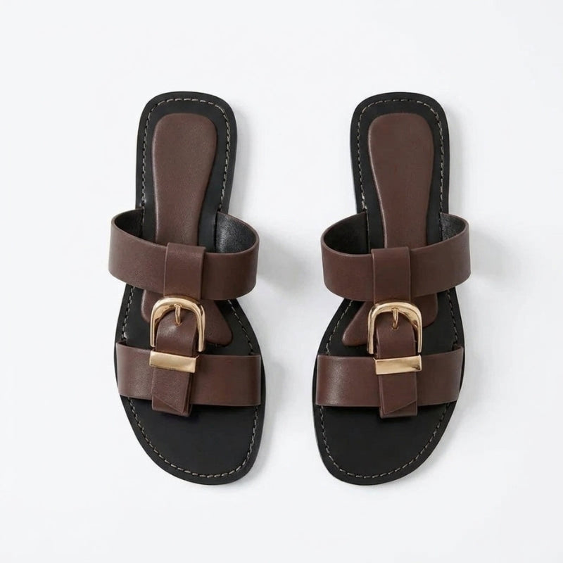 Women's Open Toe Flat Sandals with Buckle Strap
