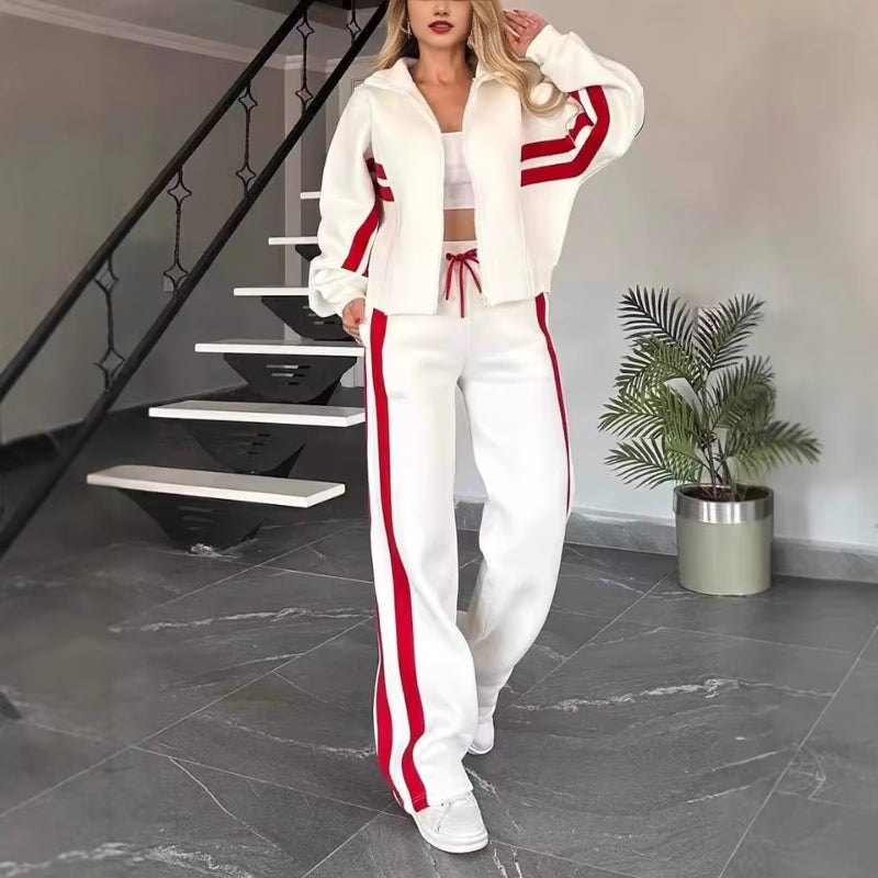 Women’s Two-Piece Set with Zip-Up Jacket and High-Waist Pants