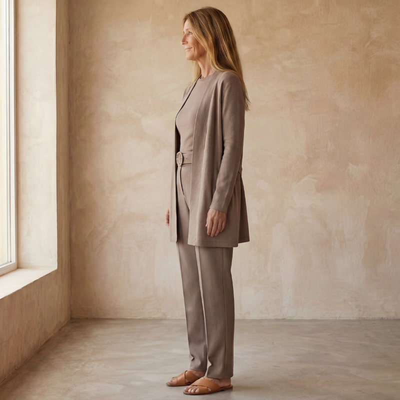 3 Piece Set Women Open Front Cardigan With Slim Fit Pants