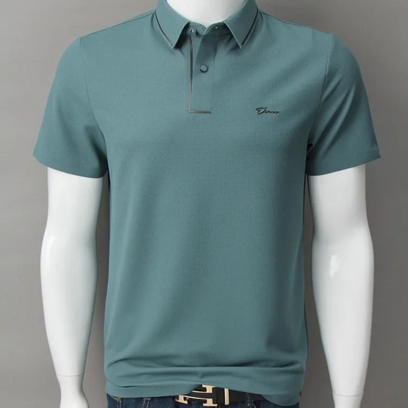 Aaron - Printed Short Sleeve Polo Shirt With Button Collar