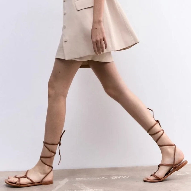 Women's Lace Up Flat Sandals with Non Slip Sole