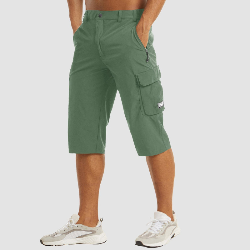 Men's Knee Length High Waisted Shorts with Multiple Pockets