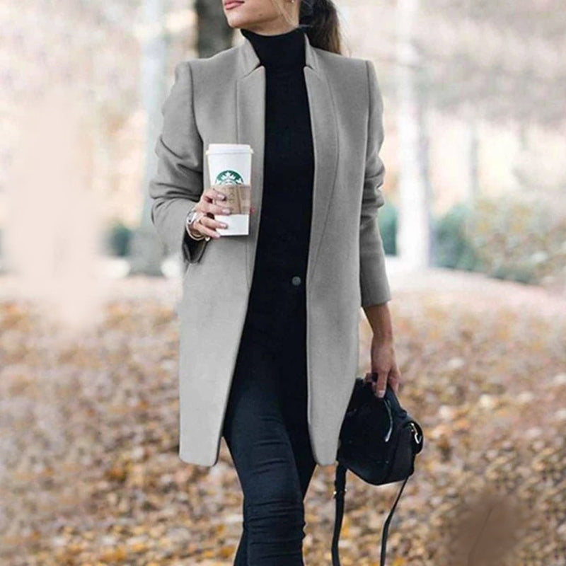 Women’s Notched Collar Slim Fit Long Sleeve Coat