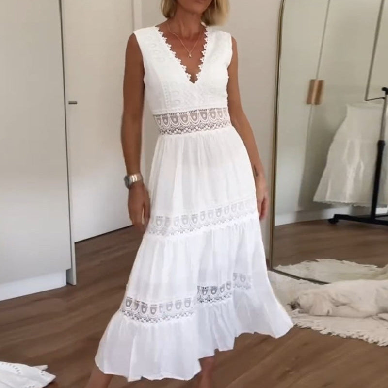 Women’s Midi Dress Sleeveless V Neck