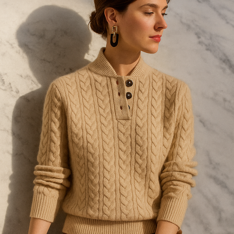 Linda – Trui met col kabelpatroon en lange mouwen Velani