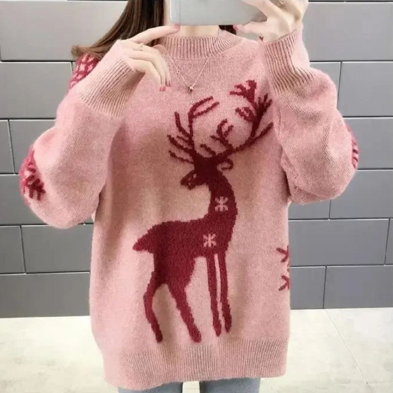 Ava – Long Sleeve Sweater with Deer Inspired Pattern