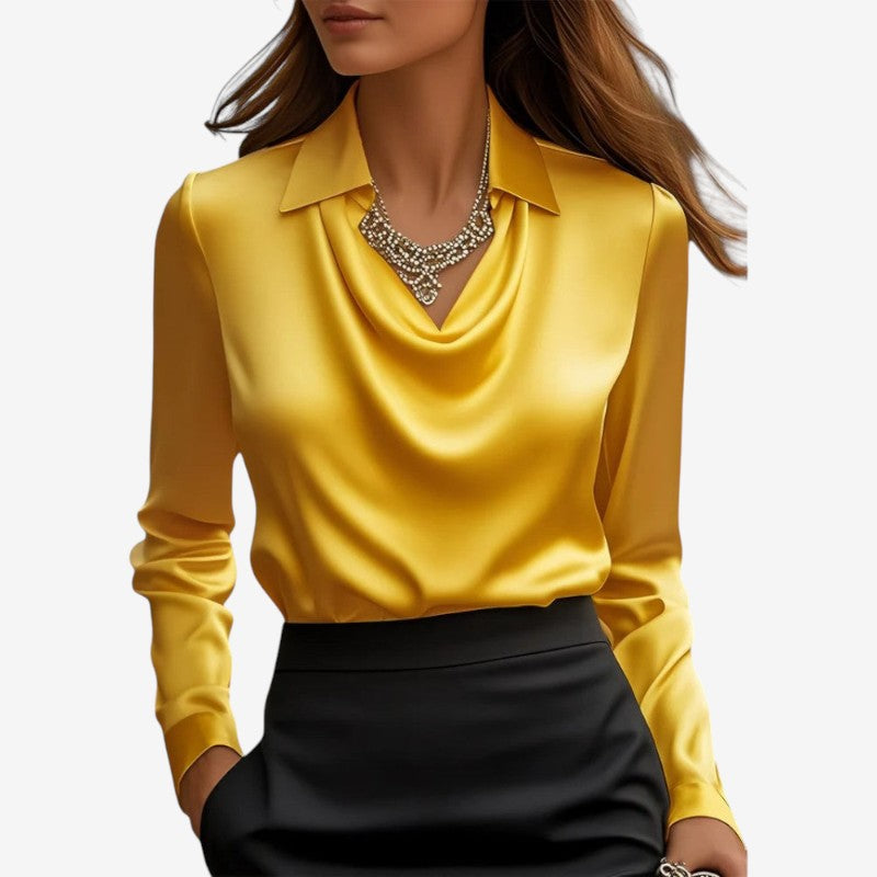 Women's Draped-Collar Long Sleeve Blouse