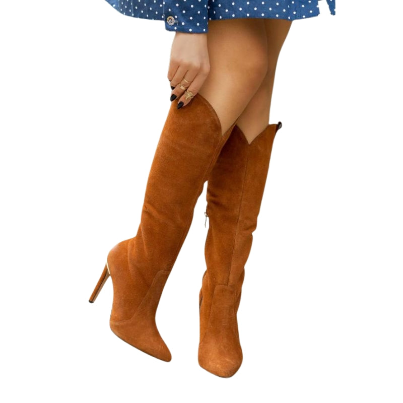 Selene – Kniehoge laarzen met puntige neus en smalle hakken Velani