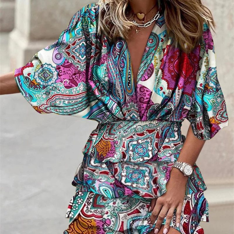 Lisa – Robe Midi Imprimée avec Jupe à Volants Velani