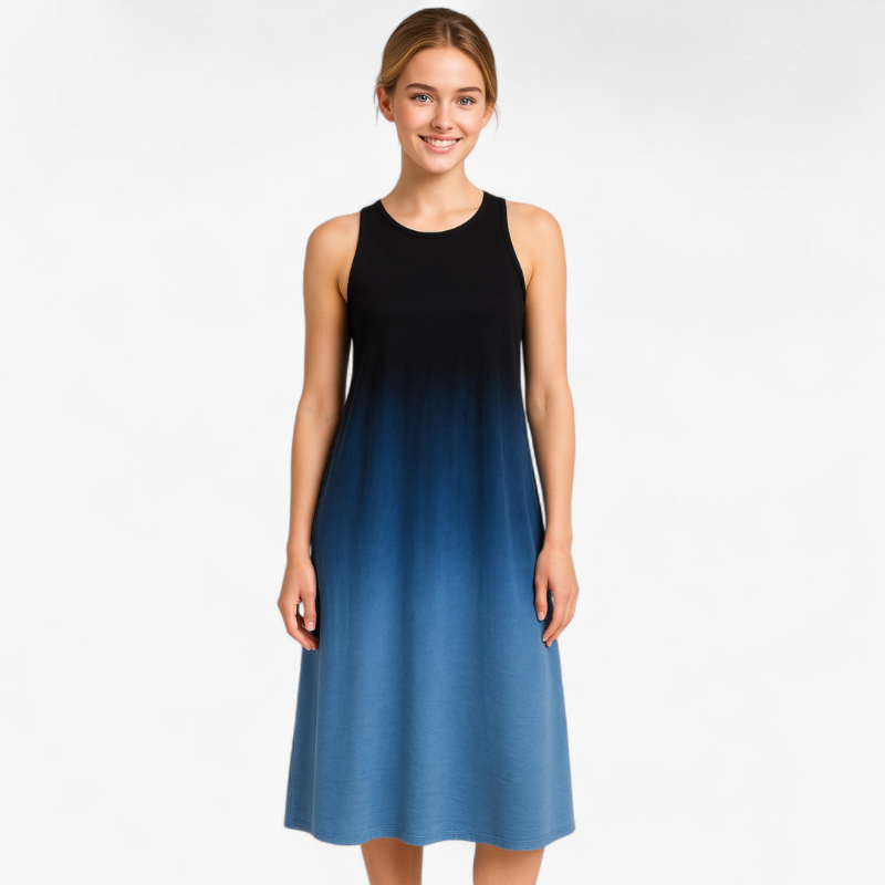 Juliette – Lange Mouwloze A-Lijn Jurk met Ronde Hals en Kleurverloop Print Velani