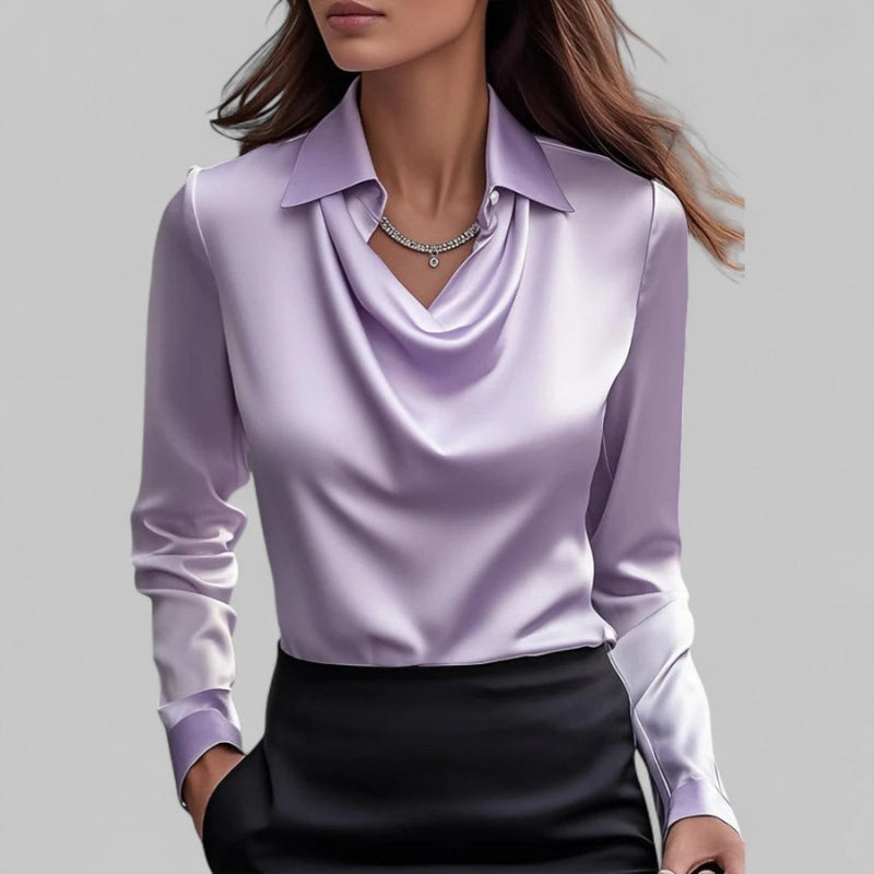 Women's Draped-Collar Long Sleeve Blouse
