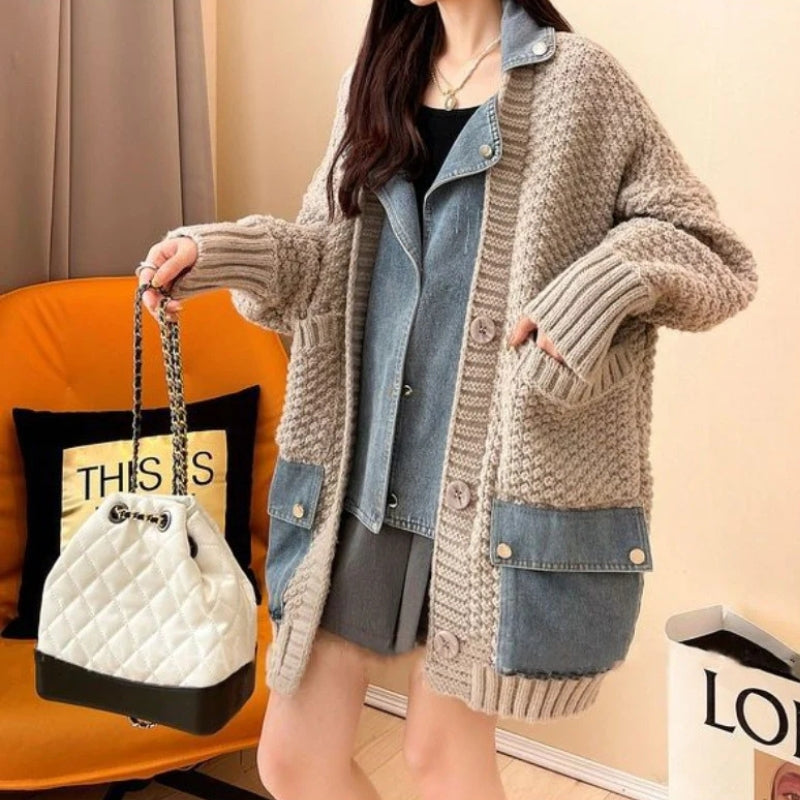 Sophia – Chaqueta de manga larga con cuello vuelto, bolsillos y botones