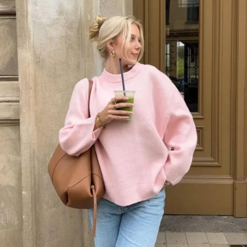 Mara – Crew Neck Long Sleeve Sweater with Ribbed Hem