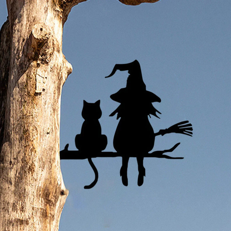 Witch and Cat Garden Silhouette Ornament