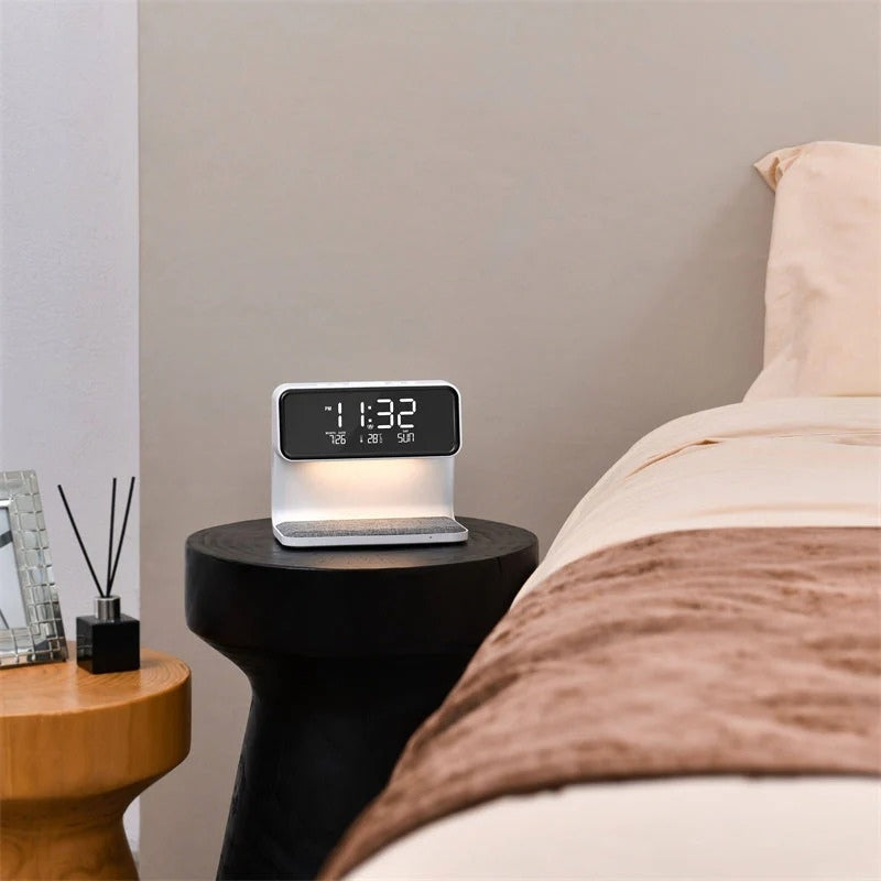 ChargeGlow – LED Night Light with Wireless Charger & Alarm Clock