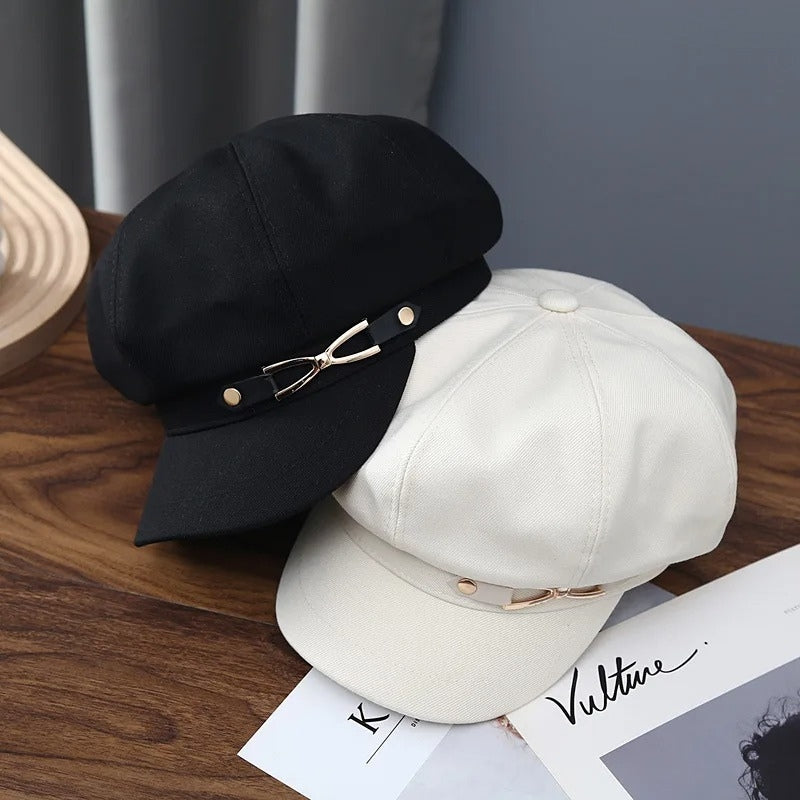 Ava – Women's Round Octagon Hat with Chain Buckle