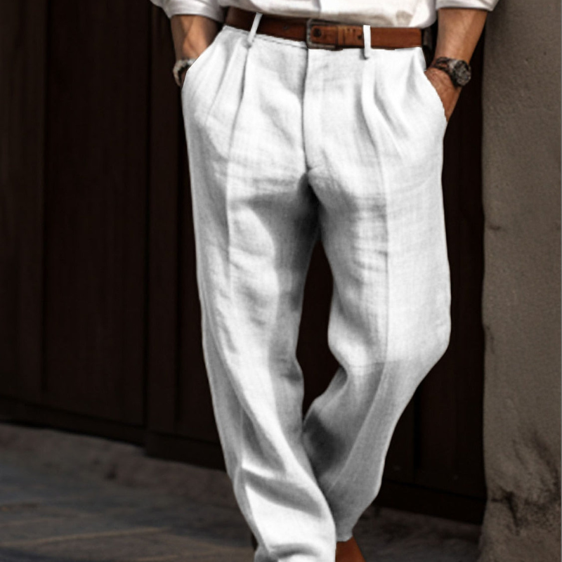 Adam – Lange Linnen Plooibroek met Hoge Taille Velani