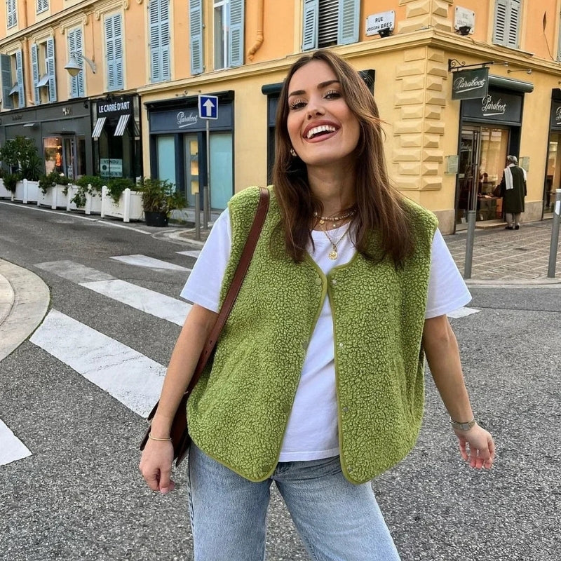 Clara – Round Neck Jacket with Button Closure