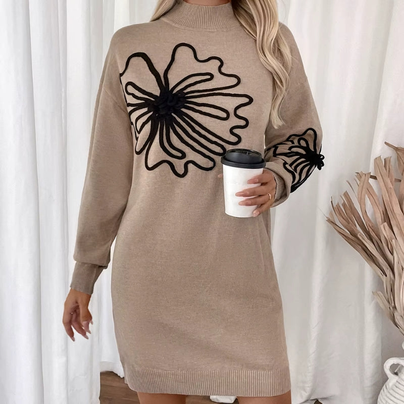 Olivia – Suéter de canalé con mangas largas y estampado floral