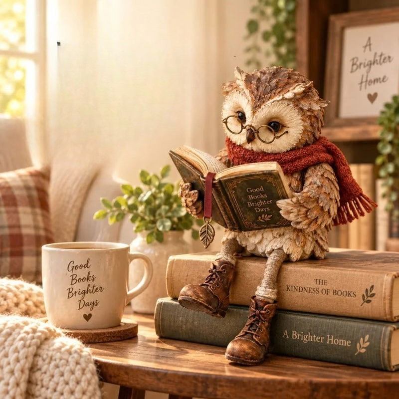 Owlmark - Owl Figurine with Book for Interior Decoration