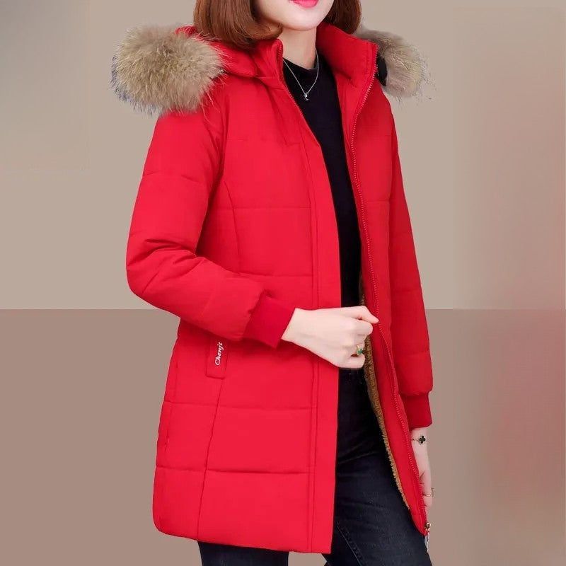 Yara – Long Sleeve Coat with Zipper Closure and Fur Collar