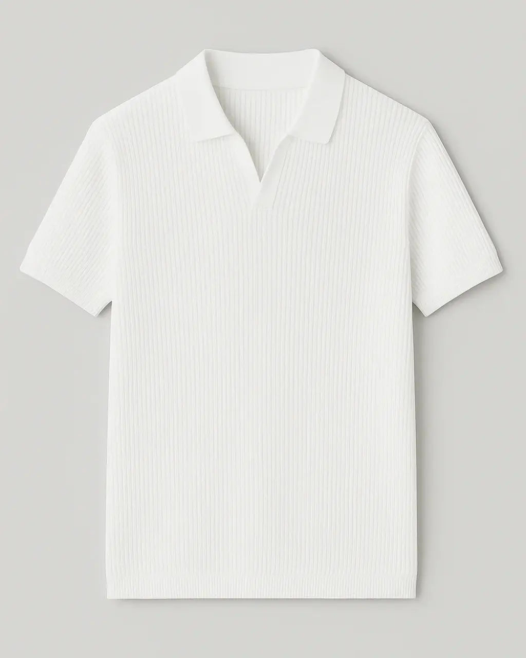 Geribbelde Polo Met Open Kraag – Essentiële editie-Polos-Velani-Wit-M-Velani