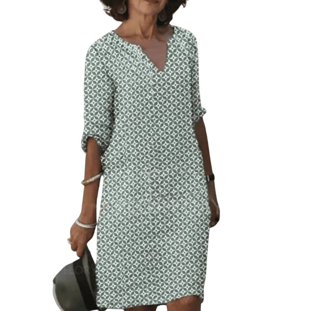 Hanne – Jurk met Print V-Hals en Korte Mouwen Velani