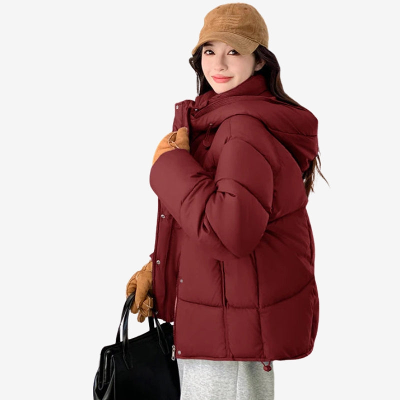 Hazel – Long Sleeve Coat with Hoodie and Zipper Closure