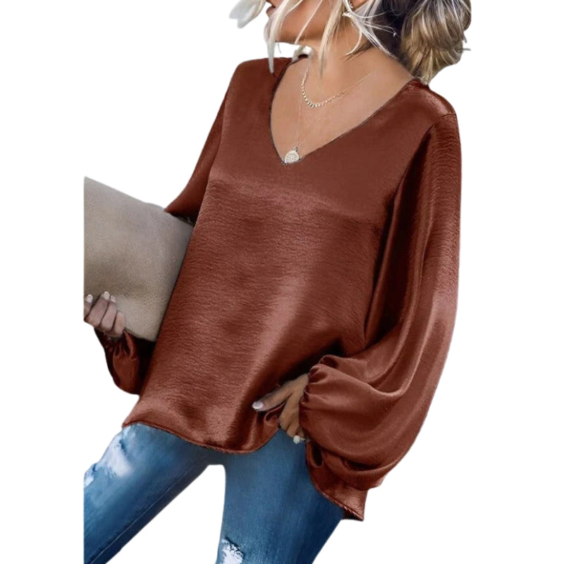 Anna – Blouse met V-hals, Lange Mouwen en Losse Pasvorm Velani