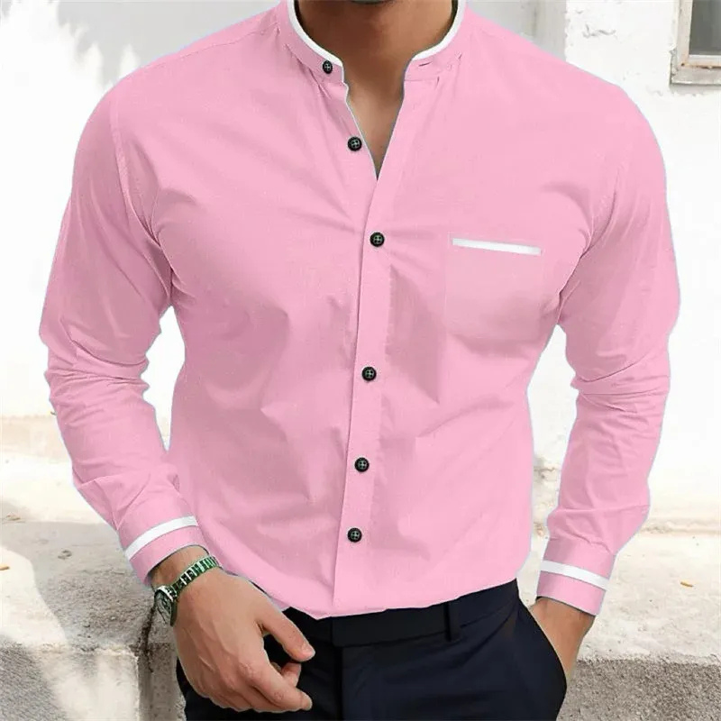 Men's Slim Fit Long Sleeve Stand Collar Shirt
