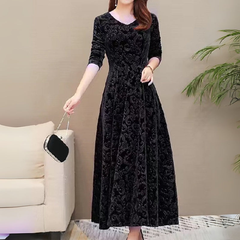 Sophia – Midi-jurk met V-hals en lange mouwen Velani