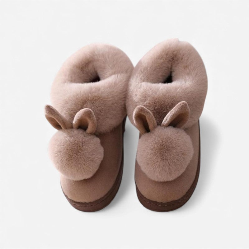 Lily – Fur Slippers with Round Toe and Rabbit Ear Design