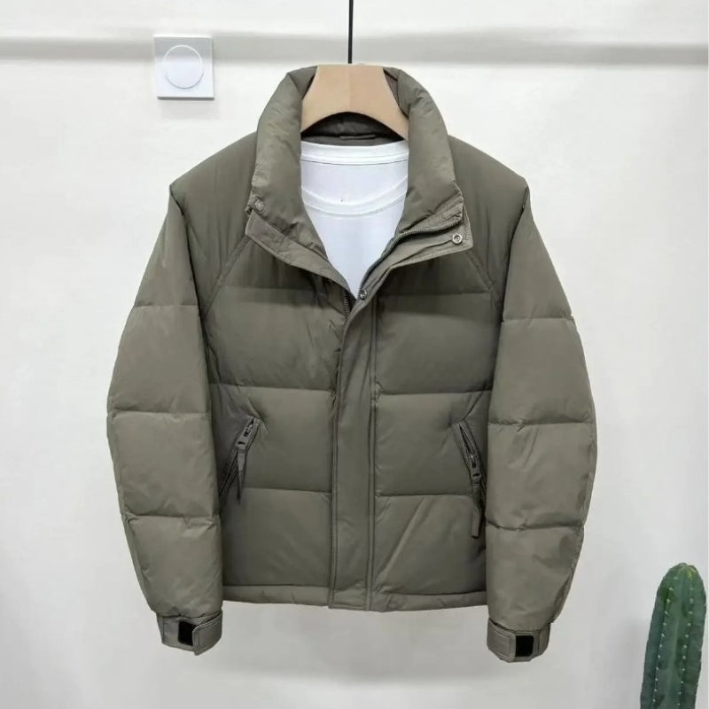 Ryan – Long Sleeve Coat with Stand Collar and Zipper Closure